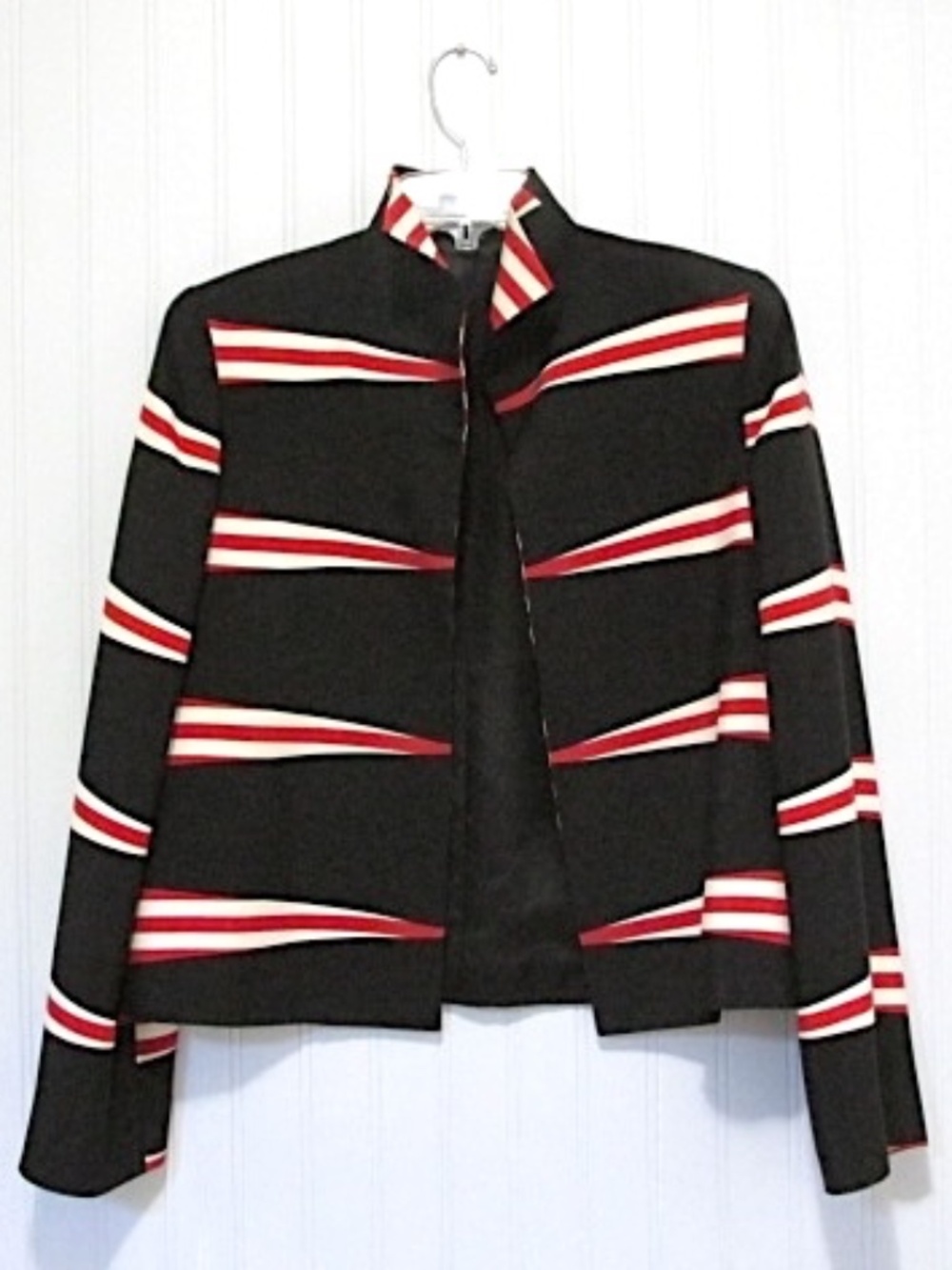 Ellen Tracy Black Open Front Silk Blend Jacket, Size 4